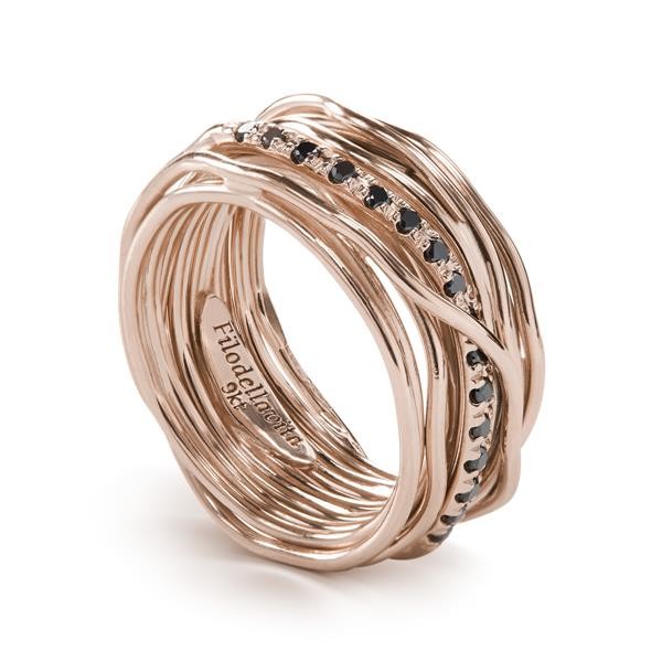 13-WIRE SCREWDRIVER RING IN 9 KT ROSE GOLD AND BLACK CT DIAMONDS 0.18