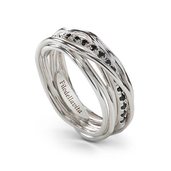 ANELLO FILODELLAVITA 7 FILI IN ARGENTO 950 AL PALLADIO E DIAMANTI BLACK CT 0,21-gioielleria-cipolla-palermo