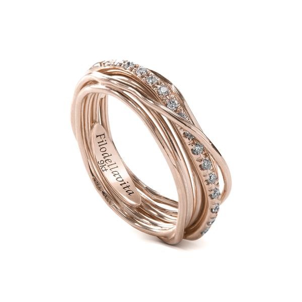 7-WIRE SCREWDRIVER RING IN 9 KT ROSE GOLD AND WHITE DIAMONDS CT 0.18