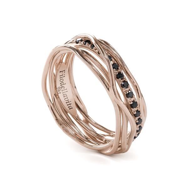 ANELLO FILODELLAVITA 7 FILI IN ORO ROSA 9 KT E DIAMANTI NERI CT 0 18 Cipolla Gioielli AN7RBN