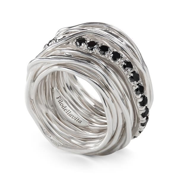 ROCK RING 22 WIRES SILVER 950 PALLADIUM AND DIAMONDS BLACK CT 0.80