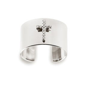 Anello fascia singola, Croce con zirconi, argento 925%