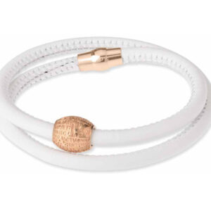 Agios Bracciale boule Mater in argento rosa, pelle naturale bianca