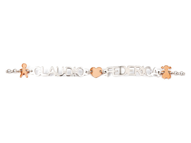 Two-Name Bracelet With Children And Heart, 925% Silver