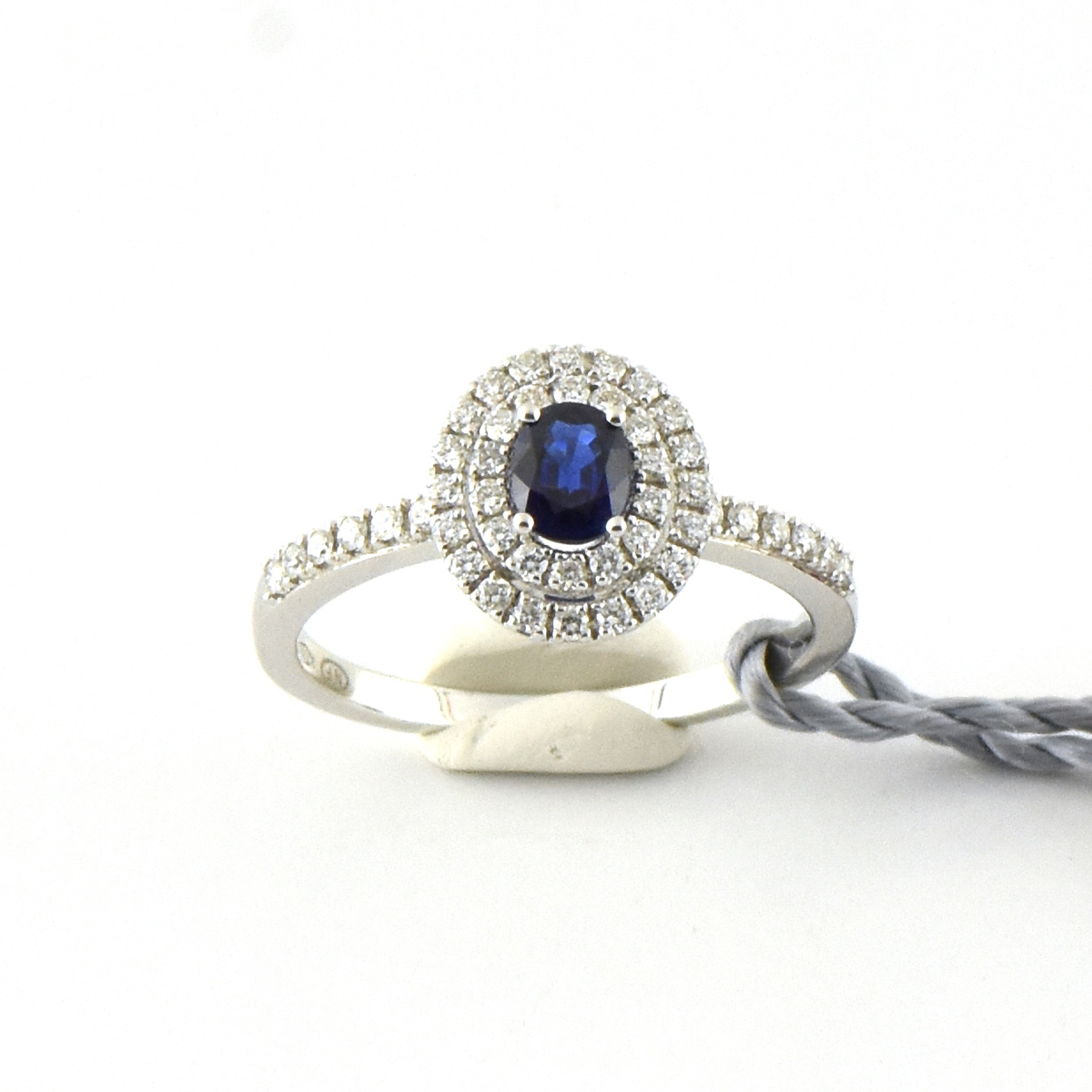 Anello zaffiro oro 750% diamanti colore 0,32 ct E/vvs  zaffiro blu 0,43 Ct