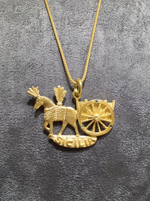 Sicily line Pendant cart +necklace cm 80 Silver 925% Diamonds 0.03 CT