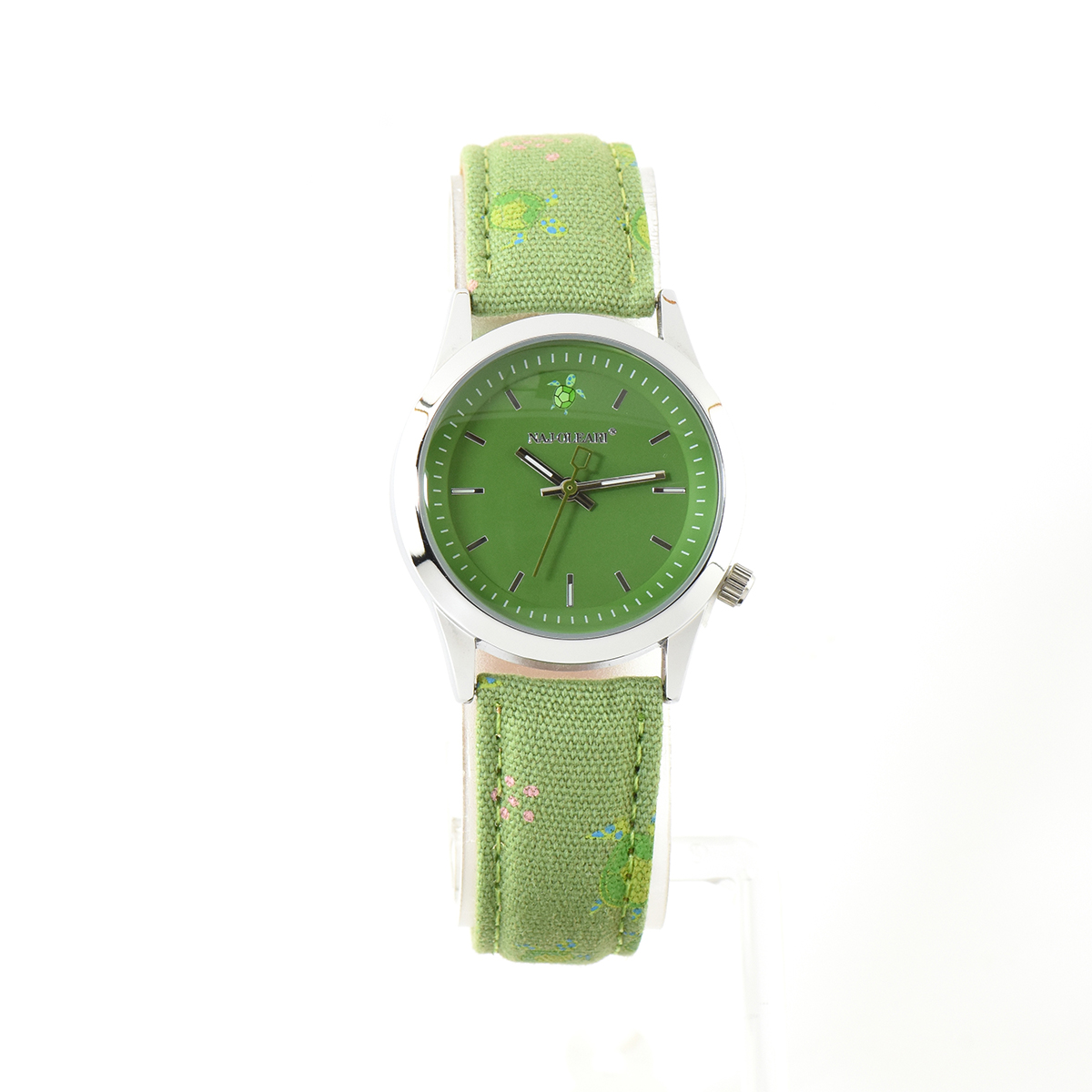 Orologio Naj-Oleari Cinturino Tessuto Verde Fantasia Tartarughe Quadrante Verde