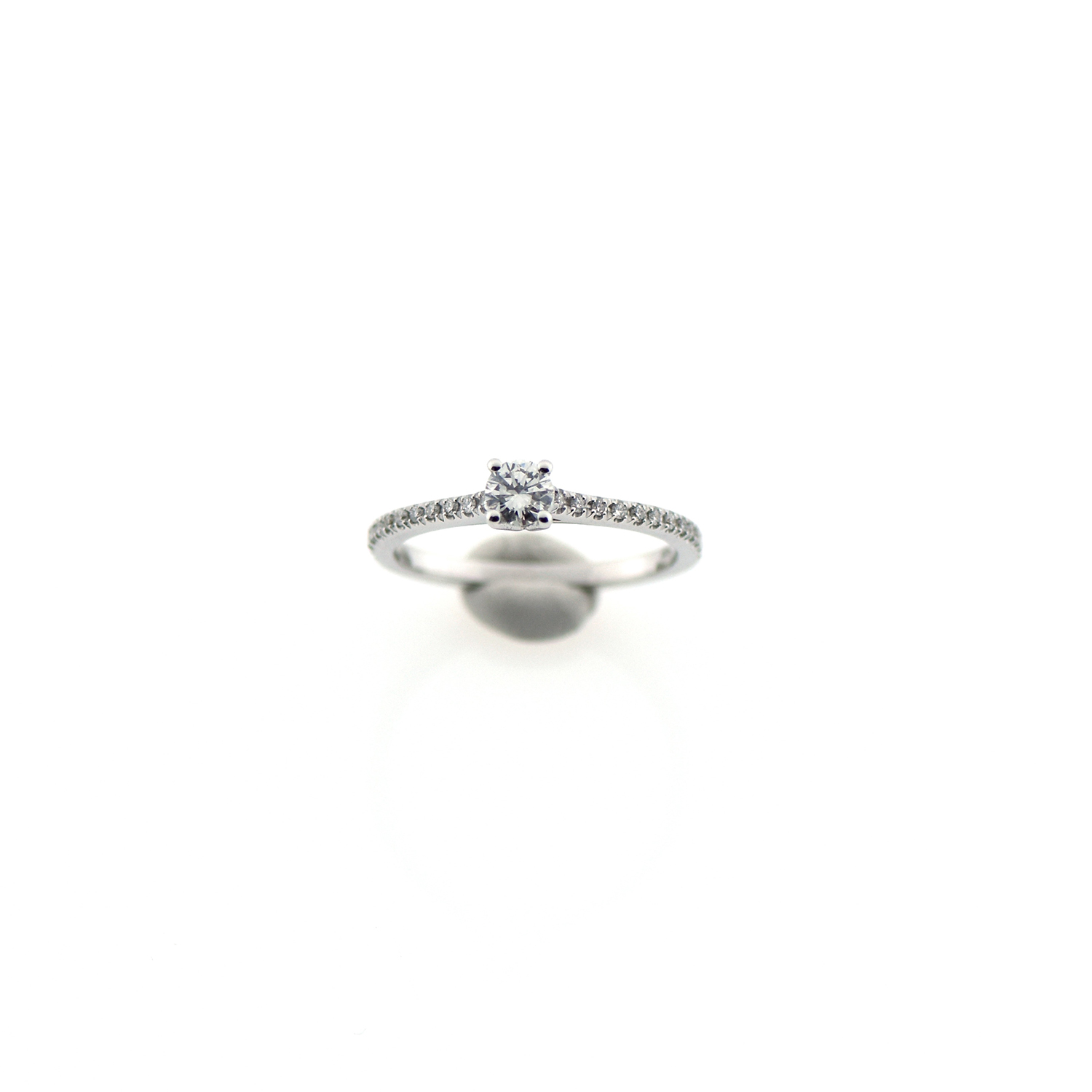 Solitaire Ring 750% Gold Central Diamond 0.25 ct Color F/vvs1 Diamond Contour 0.12 ct Fvvs1