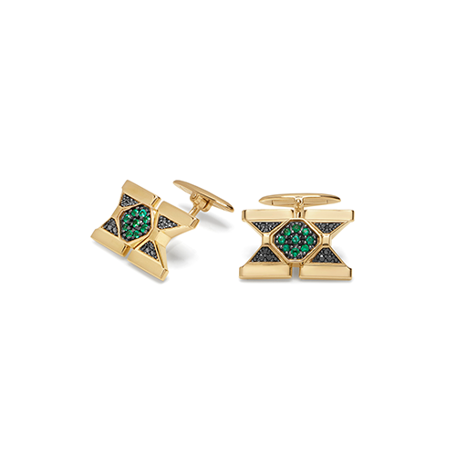 Gemelli Barakà Black Emerald Collection Oro Giallo 750% Diamanti Neri P.Ct 20 Smeraldi Ct. 0,29 PS28230