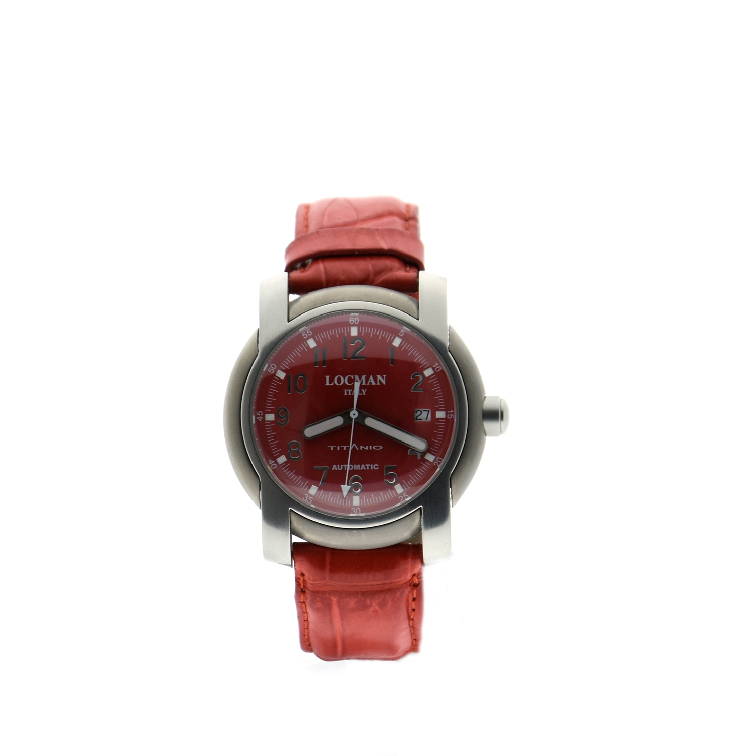 Orologio Locman automatico modello Titanio cassa acciaio vetro zaffiro cinturino pelle coccodrillo rosso Gioielleria Cipolla Palermo