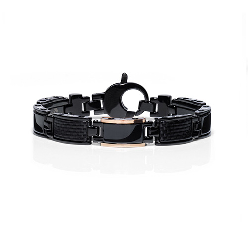 Bracciale Black-one Collection Oro Rosa 750% Ceramica Nera Fibra in Carbonio Stainless Steel PVD Nero BR24202