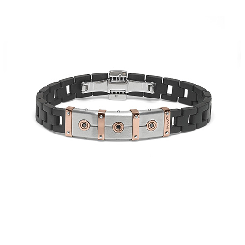 Bracciale Space Run Collection Oro Rosa 750% Stainless Steel con Trattamento PVD Nero Matt Diamanti Neri P.Ct 9 BR262041RODN