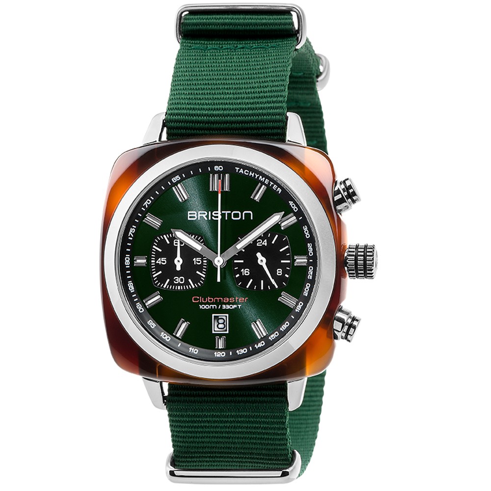 Orologio Briston Clubmaster Sport Acetato Cronografo guscio di tartaruga – quadrante verde a raggi di sole