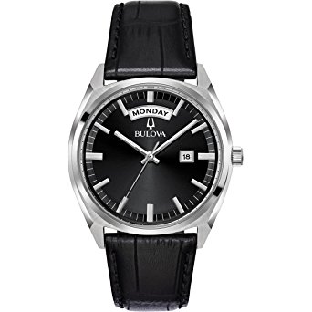 Men's Bulova Leather Watch in Black