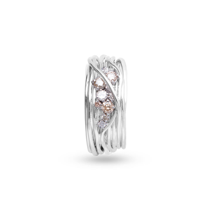 TEN COLLECTION 10-WIRE SCREWDRIVER RING IN 18KT WHITE GOLD, WHITE AND BROWN DIAMONDS