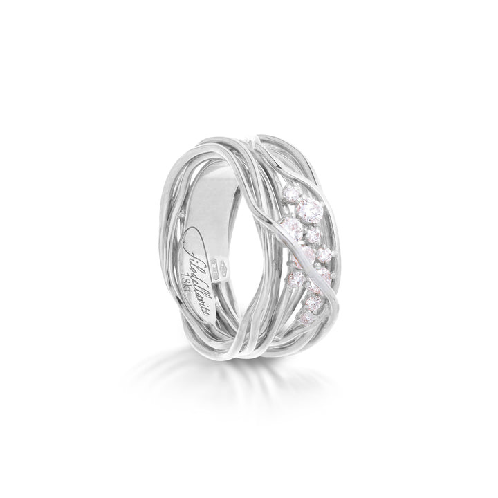 TEN COLLECTION 10-WIRE WHITE GOLD 18KT SCREWDRIVER RING WITH WHITE DIAMONDS