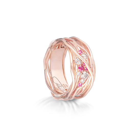 TEN COLLECTION 10-WIRE SCREWDRIVER RING IN 18KT ROSE GOLD, BROWN DIAMONDS AND RUBIES