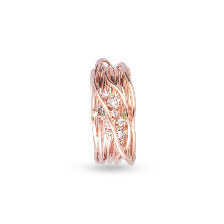 TEN COLLECTION 10-WIRE SCREWDRIVER RING IN 18KT ROSE GOLD, WHITE AND BROWN DIAMONDS