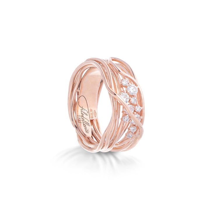 TEN COLLECTION 10-WIRE ROSE GOLD 18KT SCREWDRIVER RING WITH WHITE DIAMONDS