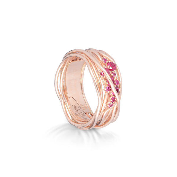 TEN COLLECTION 10-WIRE ROSE GOLD 18KT SCREWDRIVER RING AND RUBIES