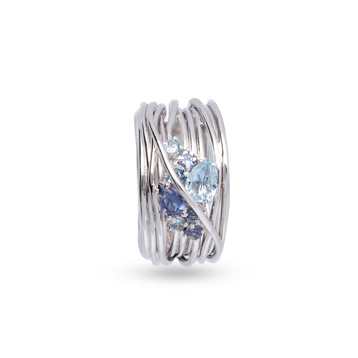 KHROMÍA COLLECTION 13-WIRE WHITE GOLD 18KT SCREWDRIVER RING WITH AQUAMARINE AND IOLITE