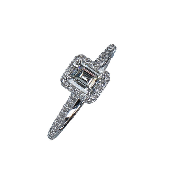750% White Gold EMERALD CUT Solitaire Ring