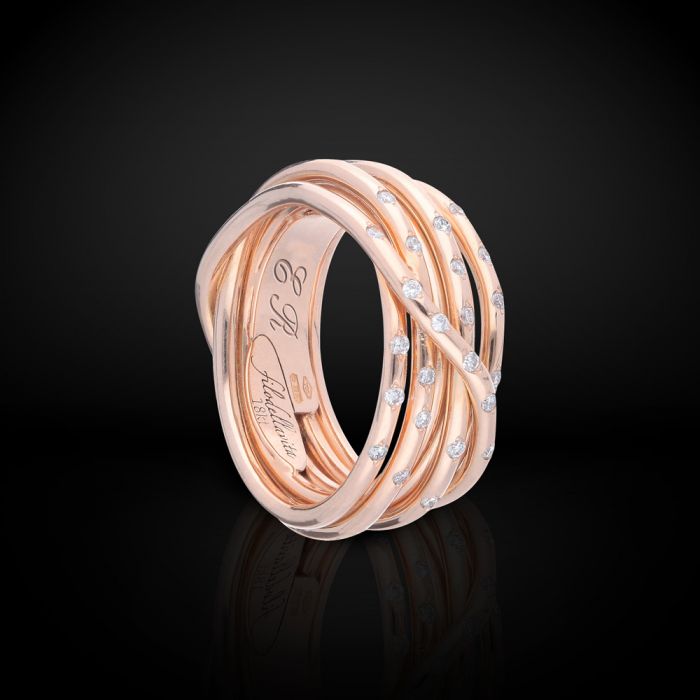 LEDA COLLECTION 7-WIRE SCREWDRIVER RING IN 18KT ROSE GOLD AND WHITE DIAMONDS