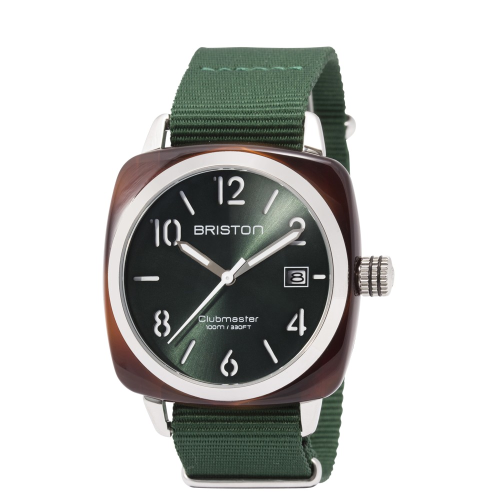 Orologio Briston Clubmaster Classic Acetato - HMS guscio di tartaruga quadrante verde a raggi di sole