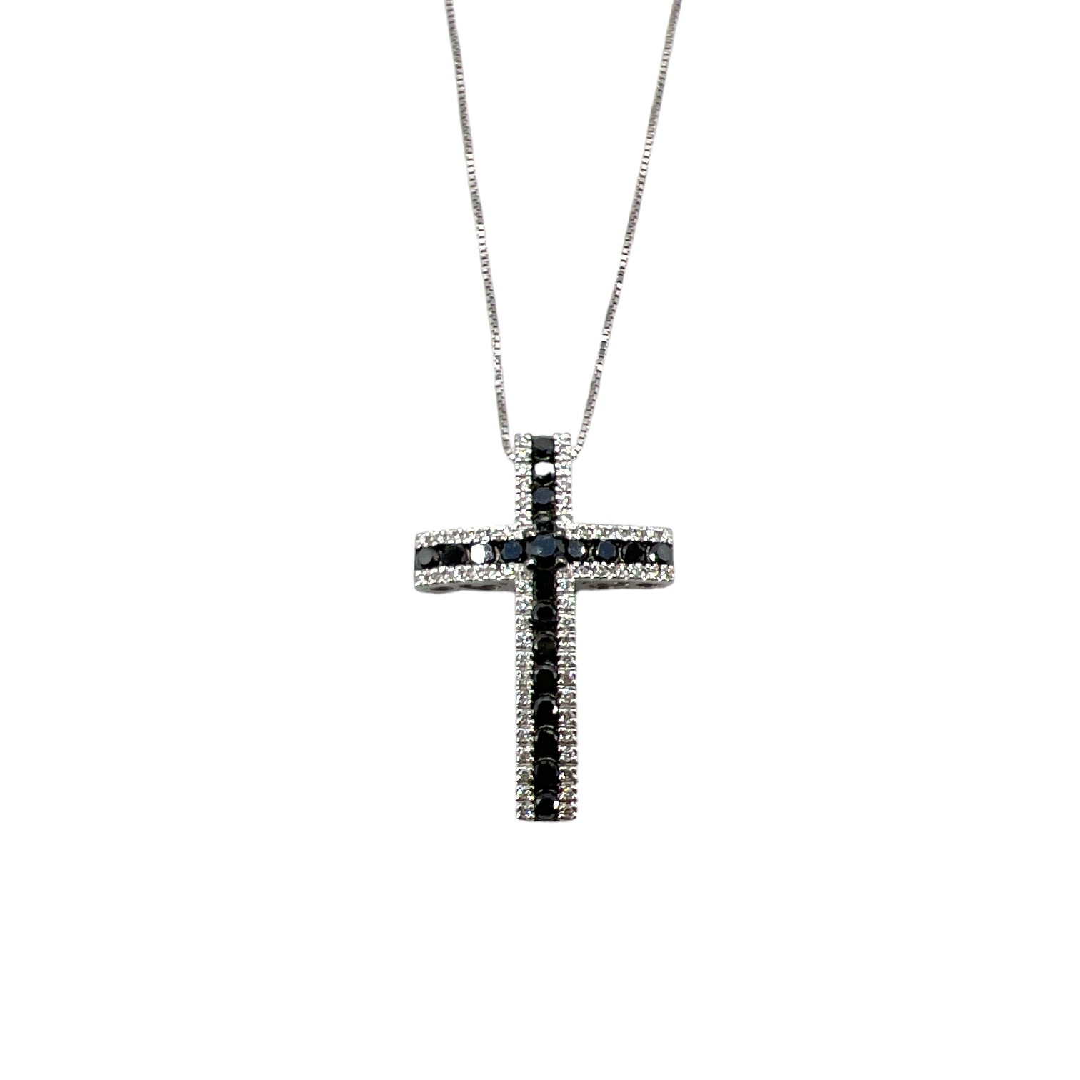 BELLE EPOQUE Black Diamonds White Gold Cross Pendant Art. GR198