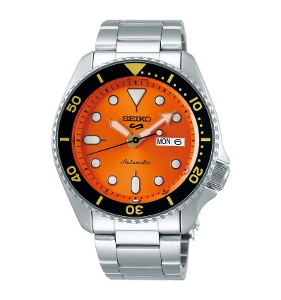 Seiko 5 sports watch with orange dial