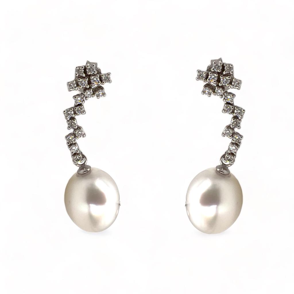 Orecchini perle oro bianco e diamanti art. OR680