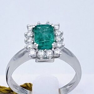 Anello smeraldo diamanti e oro bianco 750% ART. AN1139