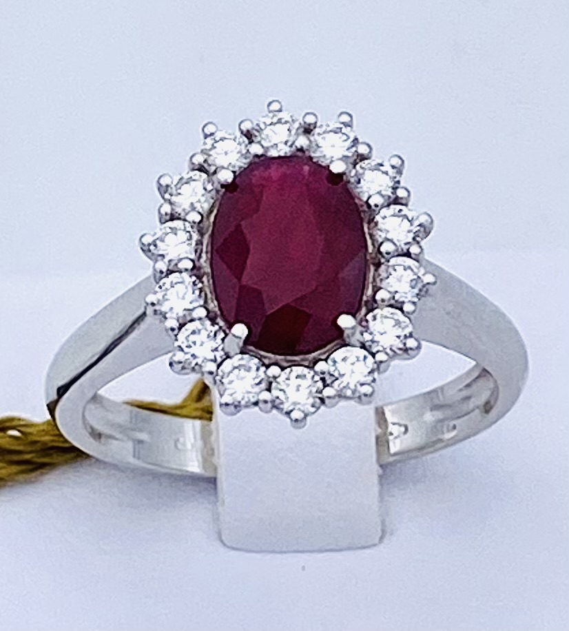 WHITE GOLD RING 750% RUBY AND DIAMONDS ART. AN1154