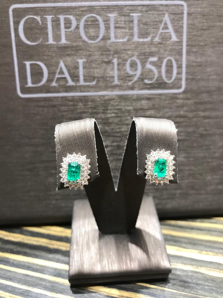Orecchini smeraldo oro bianco e diamanti BON TON  ART. OR640