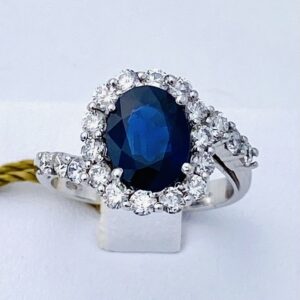 Anello zaffiro blu oro e diamanti Art.AN835