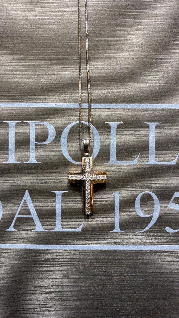 750% rose/white gold cross pendant