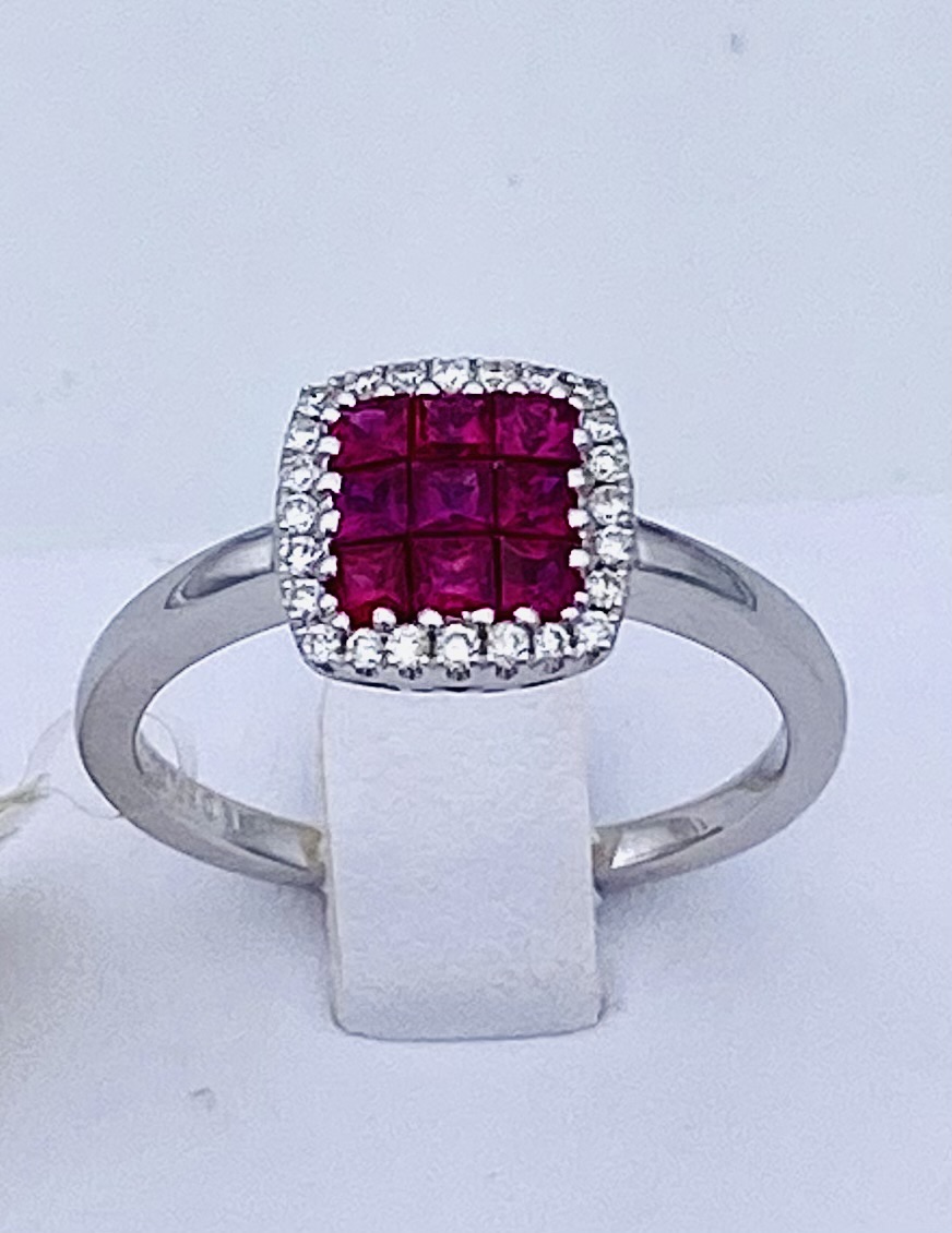 WHITE GOLD RING 750% RUBIES AND DIAMONDS ART. RFA1444RU-01