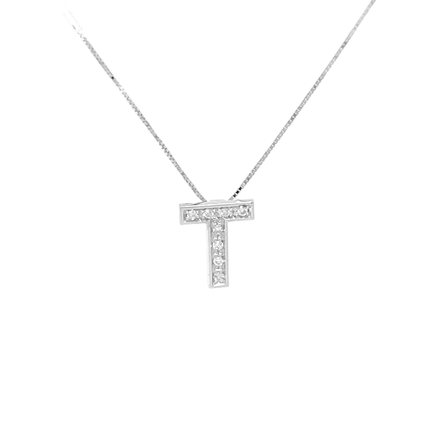 Initial T pendant in white gold and diamonds art. LT-T