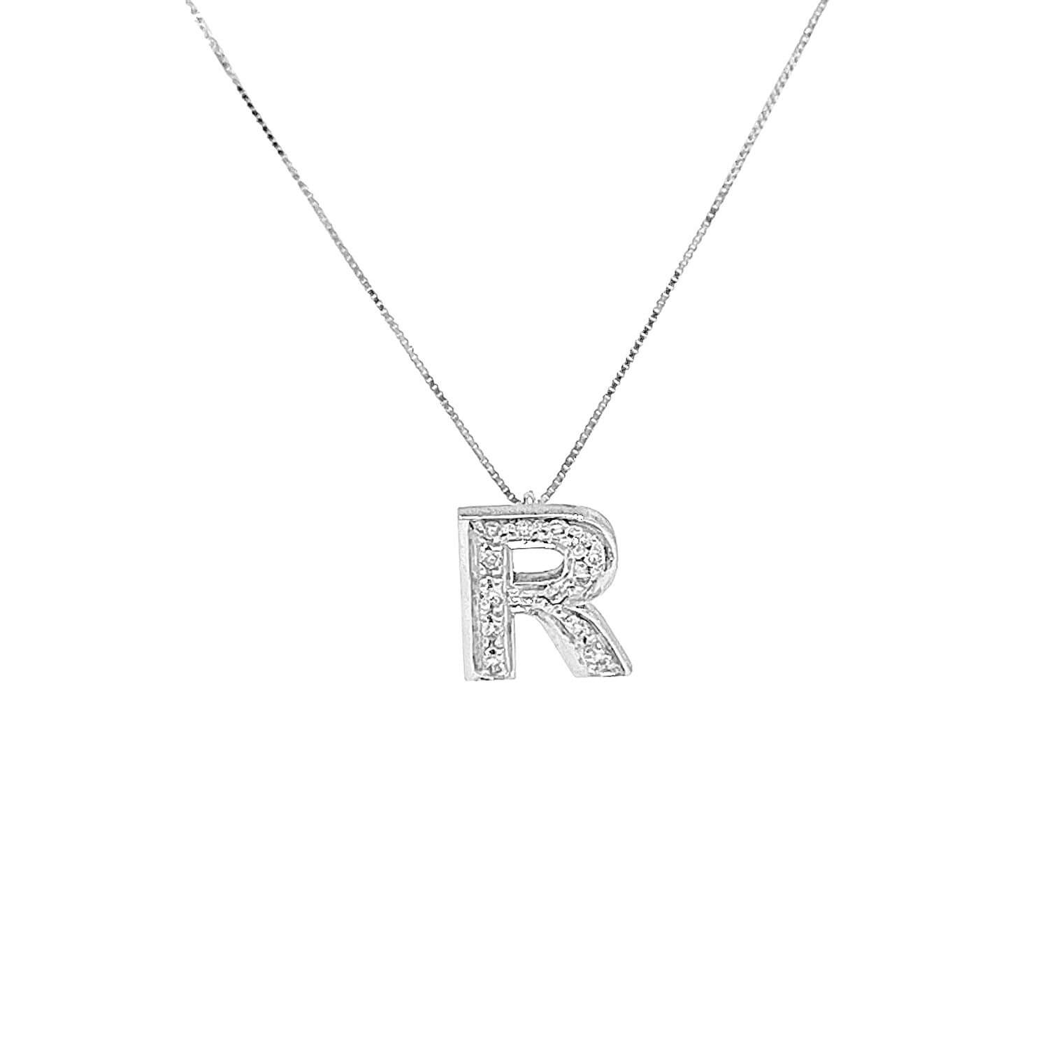 Initial pendant R white gold