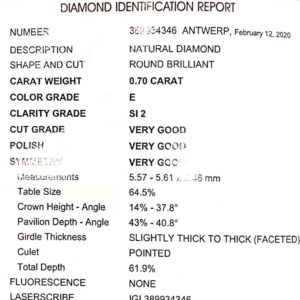 Anello Solitario di diamanti certificato IGI oro bianco 750% Art. AN1364