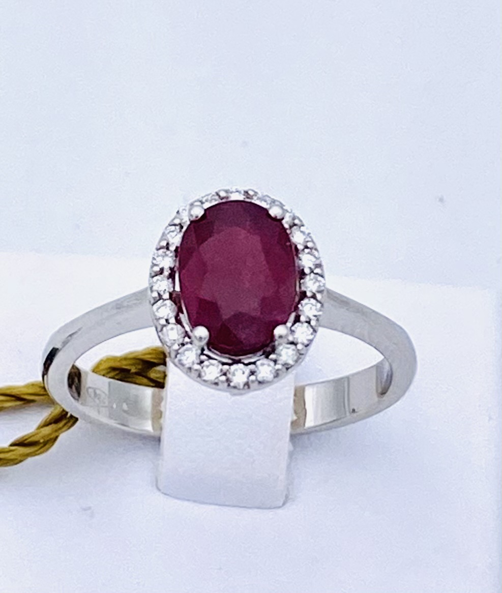WHITE GOLD RING 750% RUBY AND DIAMONDS ART. AN779