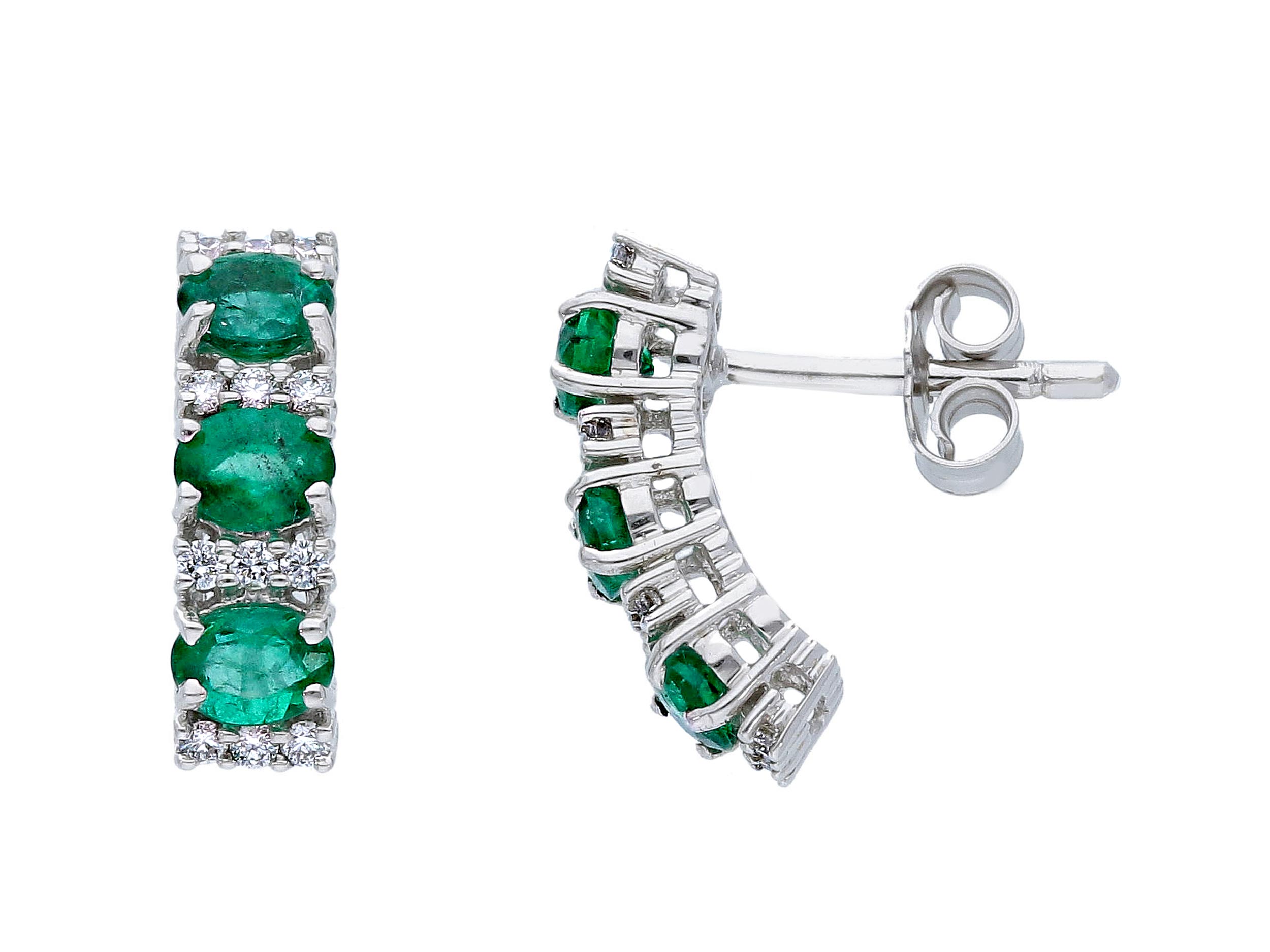 Gold emerald earrings 750% diamonds 0.22ct color F/vvs1 emeralds 1.05 ct