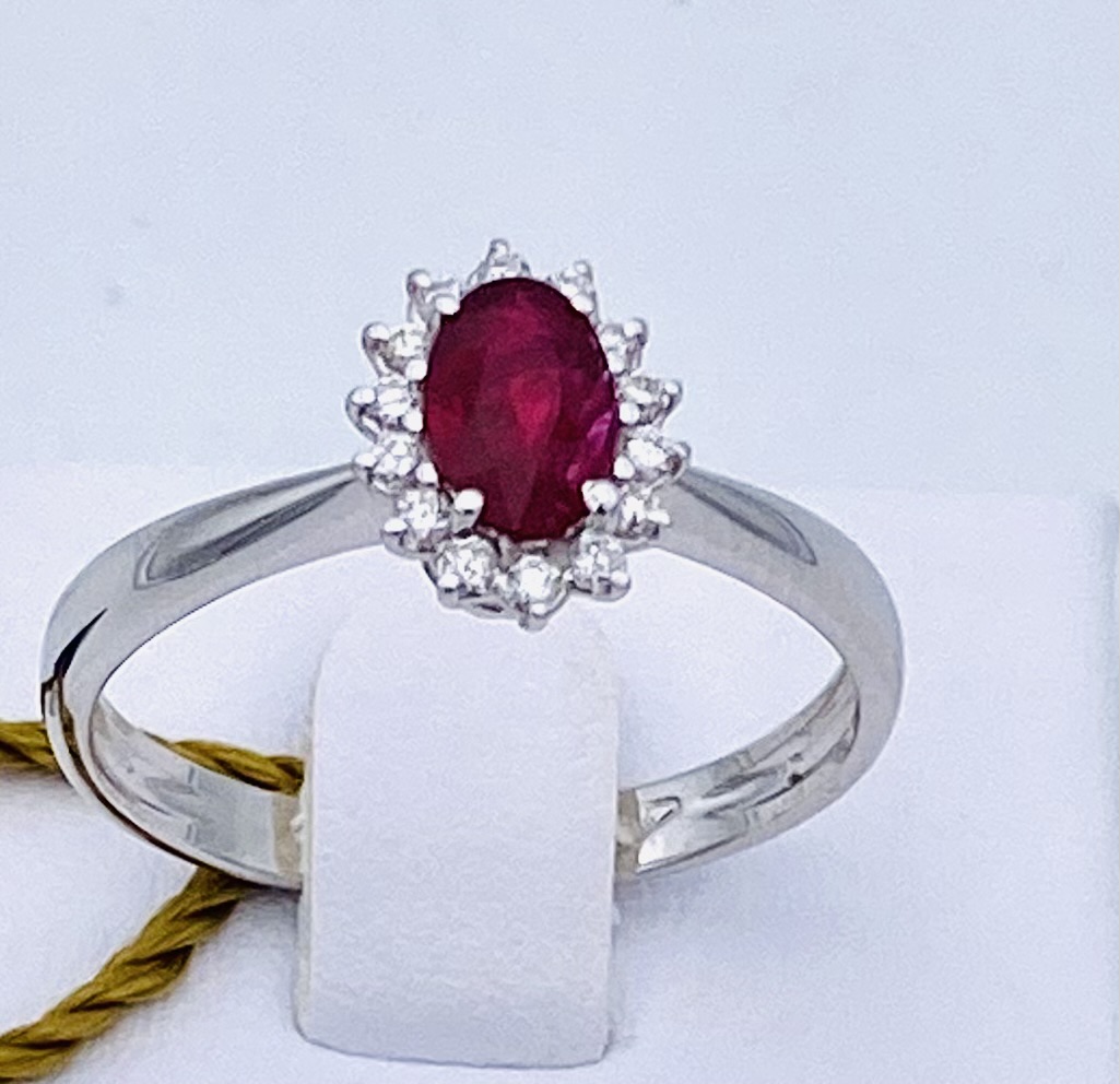 WHITE GOLD RING 750% RUBY AND DIAMONDS ART. AN1671-1