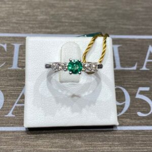 Anello smeraldo oro bianco 750% diamanti 0,16 ct colore F/vvs1 smeraldo 0,30 ct