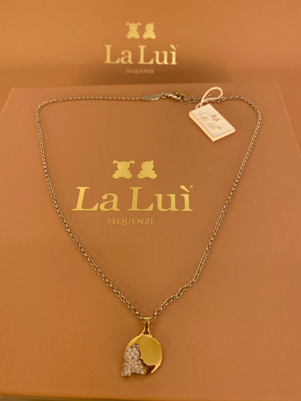 LA LUI' collana bimbo argento 925% pendente plac. oro pave' zirconi