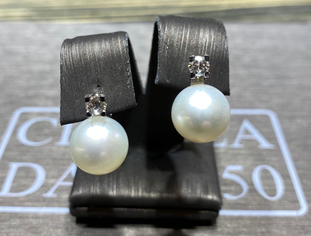 orecchini perle Australia diamanti 0,40 ct colore F/vvs1 perle australiane 11mm