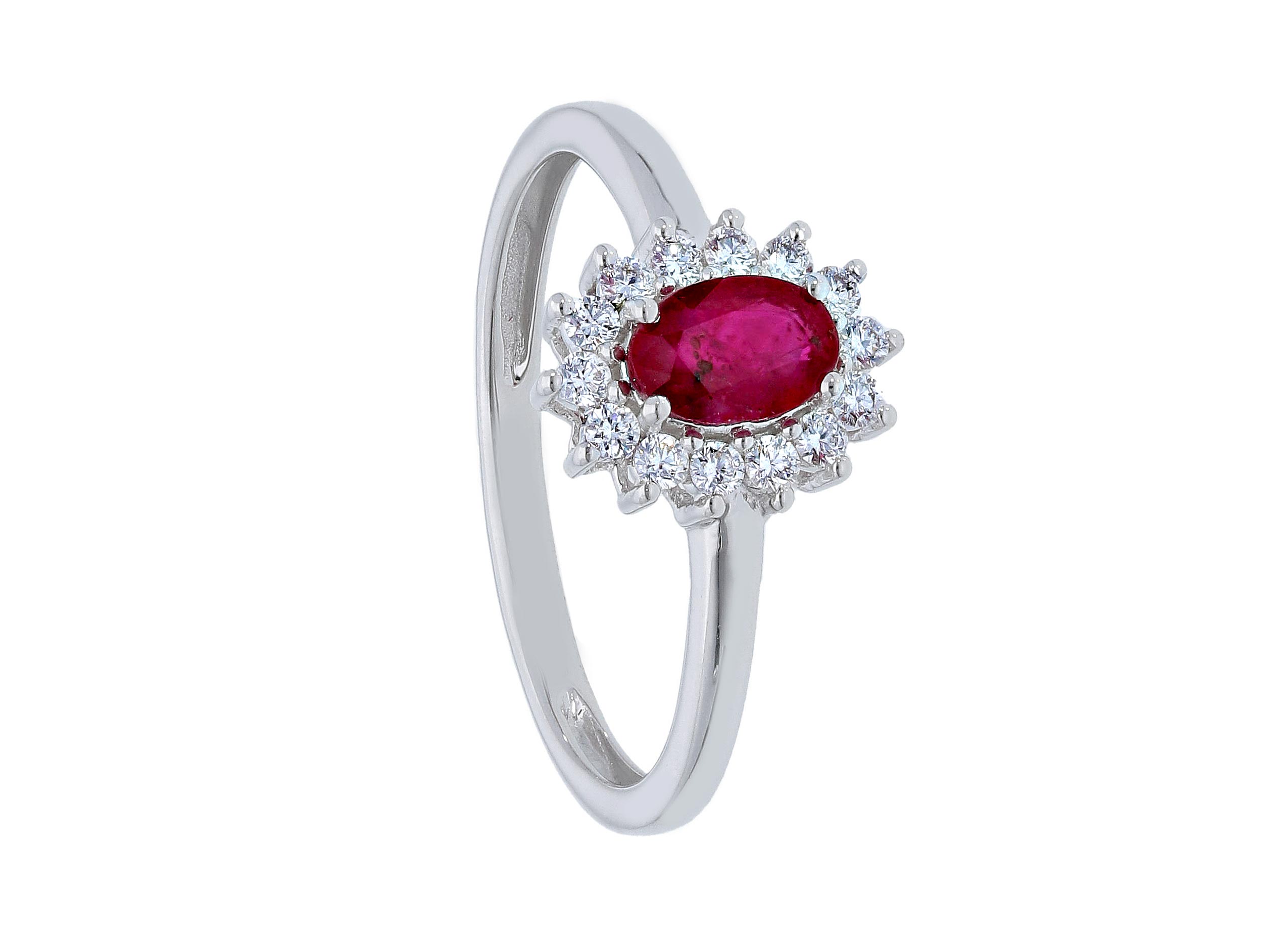 White gold ruby ring 750% diamonds 0.20 ct color F/vvs1 ruby 0.58ct