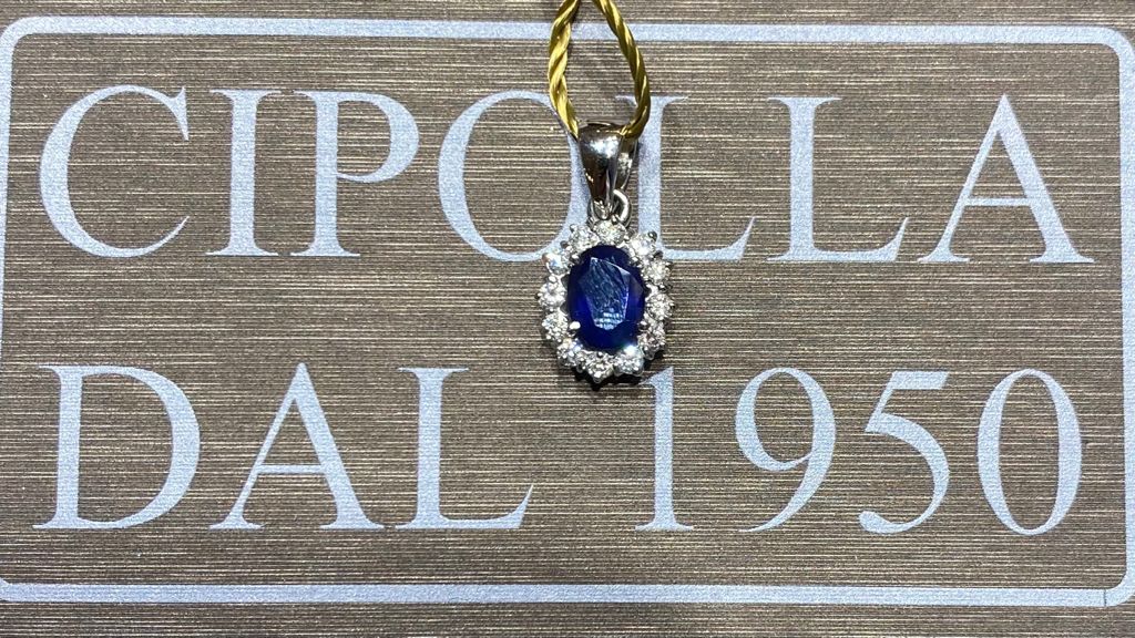 blue sapphire pendant white gold 750% diamonds 0.40 ct F/vvs1 blue sapphire 1.70 ct