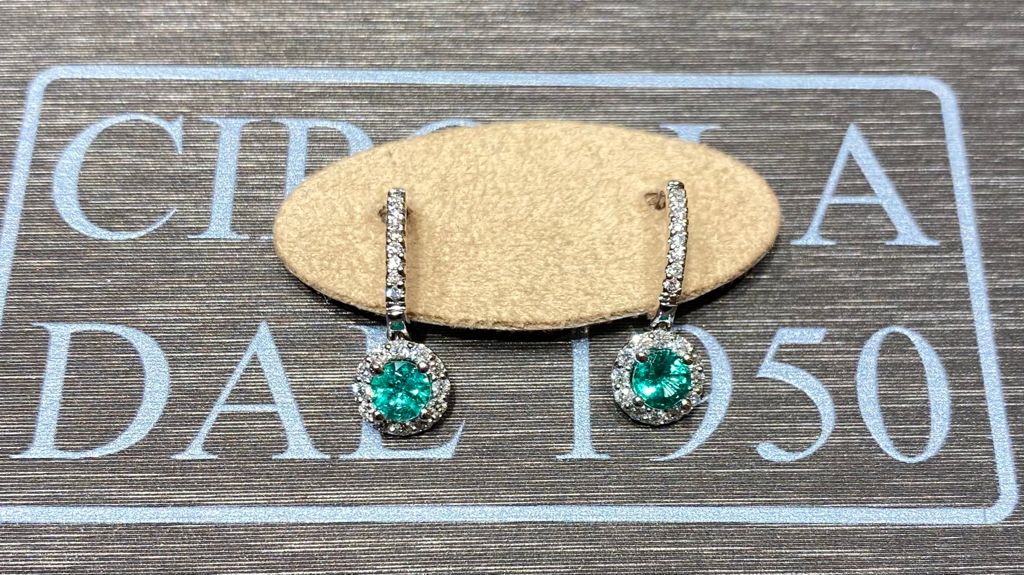 emerald earrings white gold 750% diamonds 0.49 ct color F/vvs1 emeralds Colombia 1.00ct