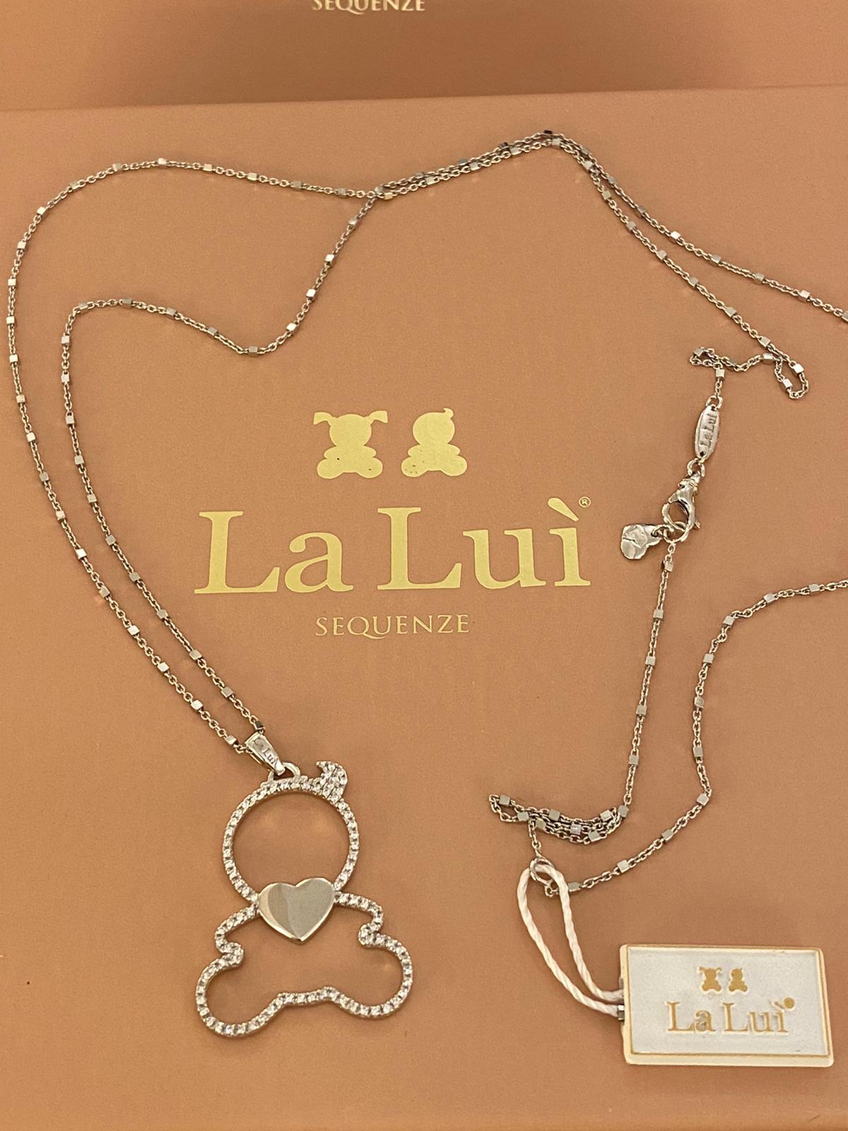 LA LUI' collana bimbo argento 925% pendente traforato pave' zirconi